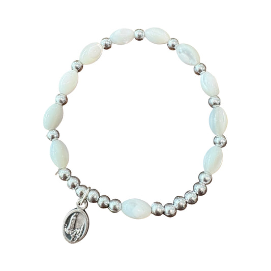 Silver and Pearl Fatima Decade Bracelet