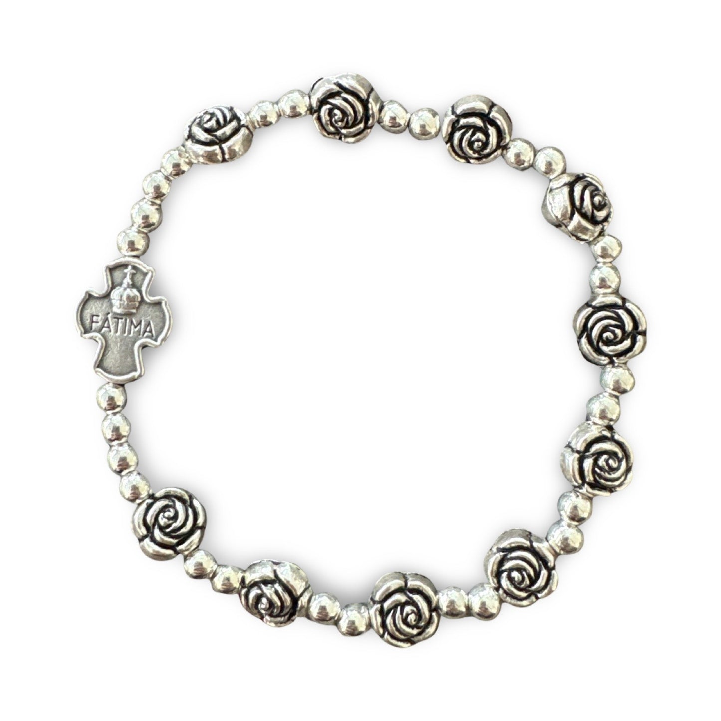 Silver Rose Fatima Rosary Bracelet