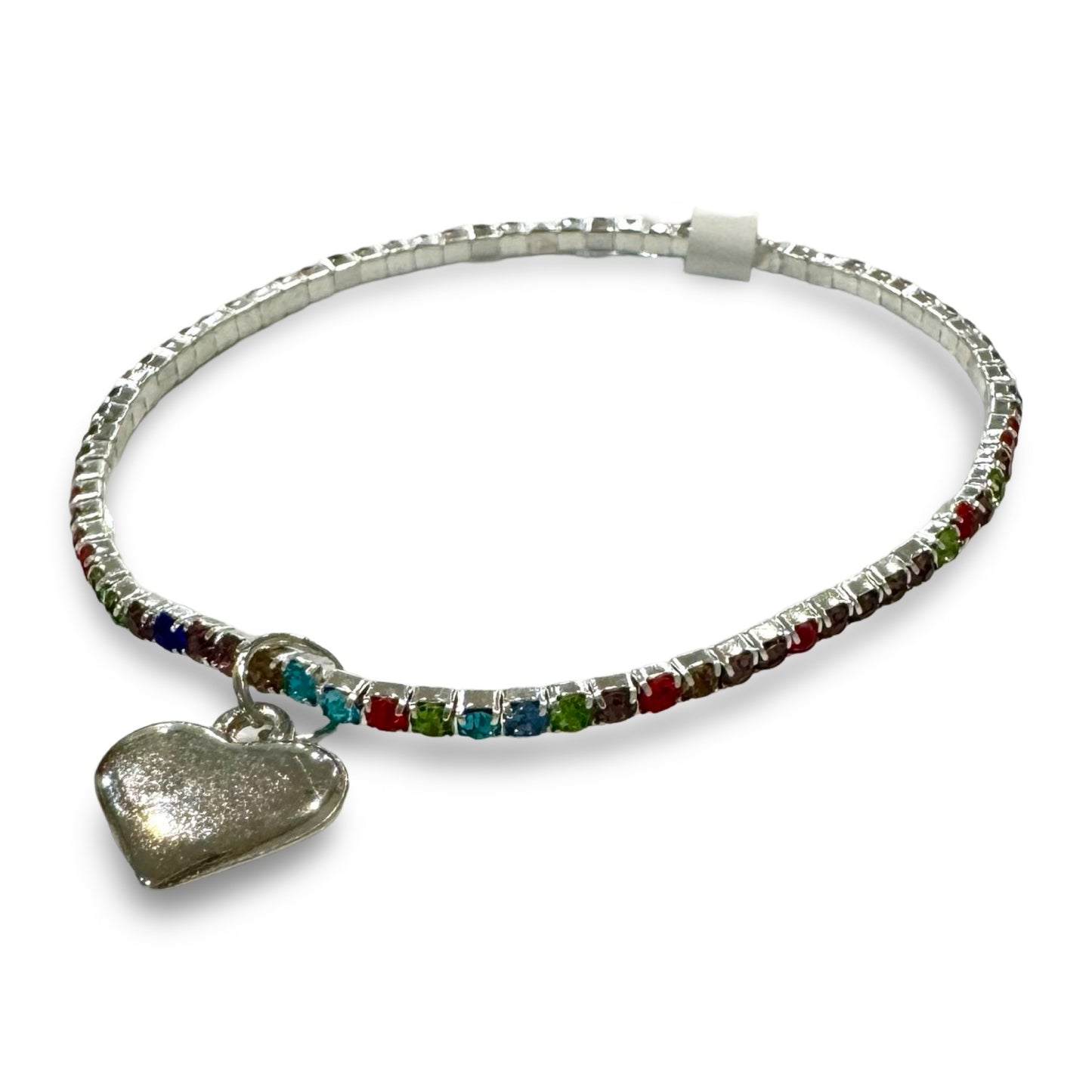 Rhinestone Bracelet of Assorted Colors with Silver Heart Pendant