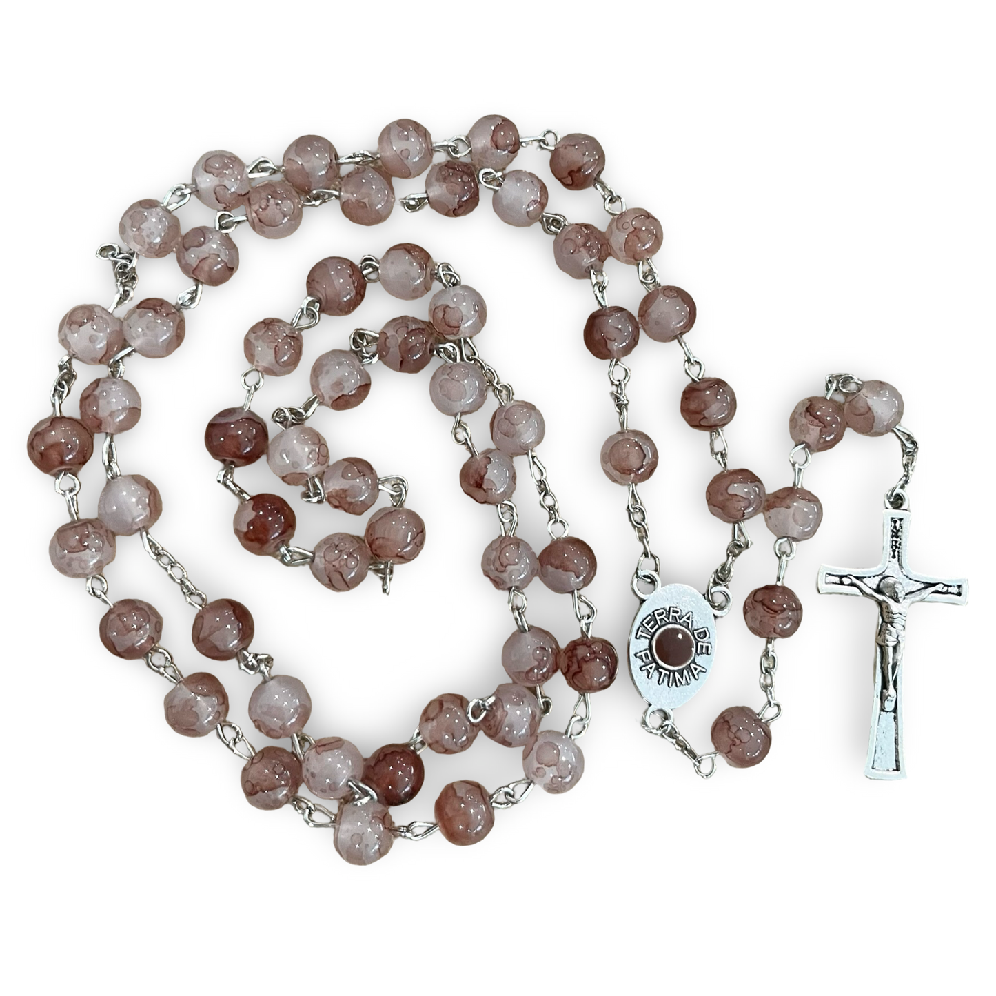 Long Marble Fatima Rosary with Soil