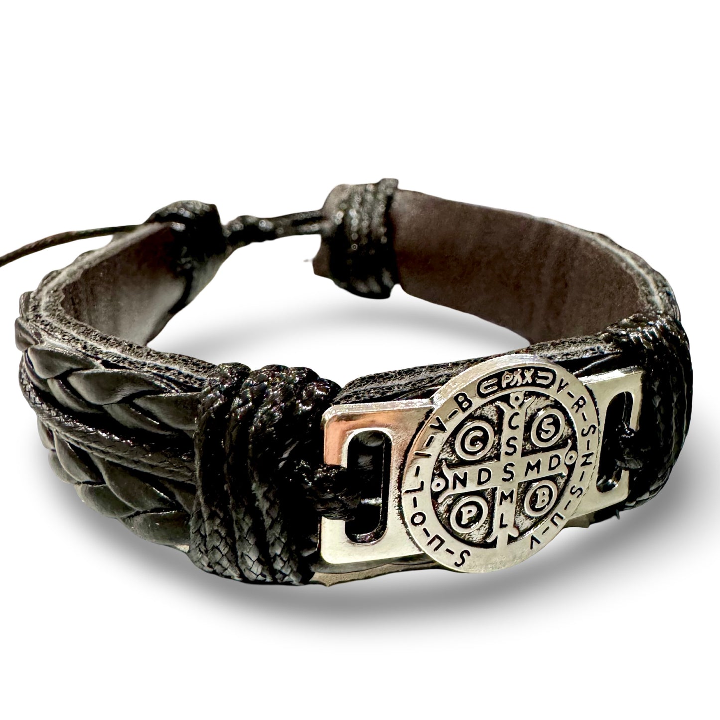 Adjustable Leather St. Benedict Bracelet