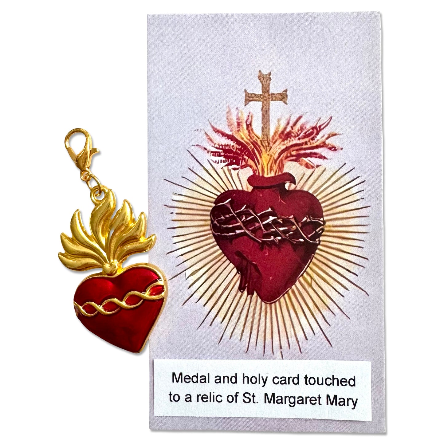Ruby and Gold Sacred Heart of Jesus Pendant with Holy Card