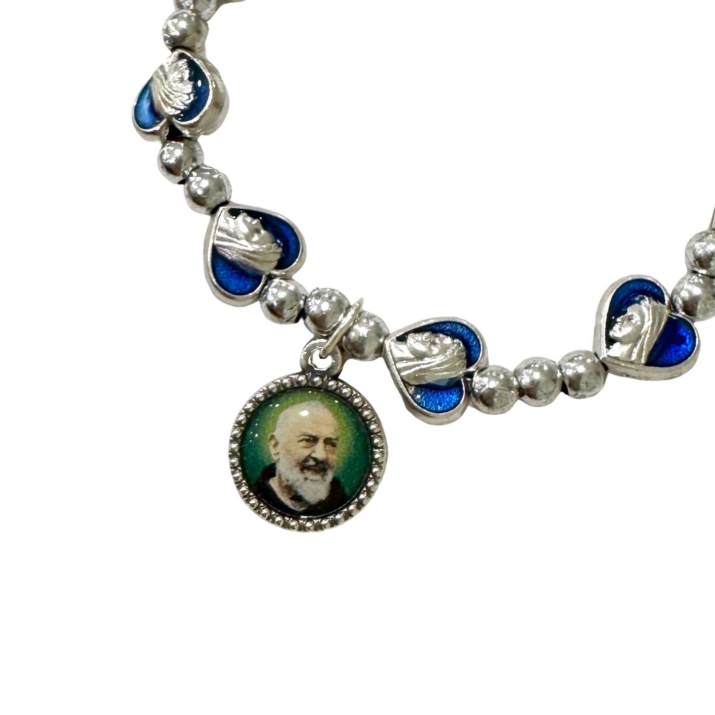 Padre Pio and Queen of Peace Blue Decade Bracelet