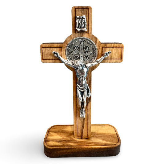 Small, Standing Wooden St. Benedict Crucifix