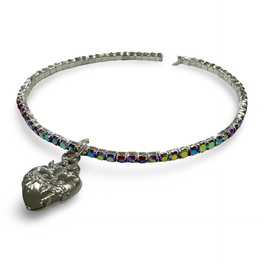 Rhinestone Bracelet of Assorted Colors with Silver Sacred Heart Pendant