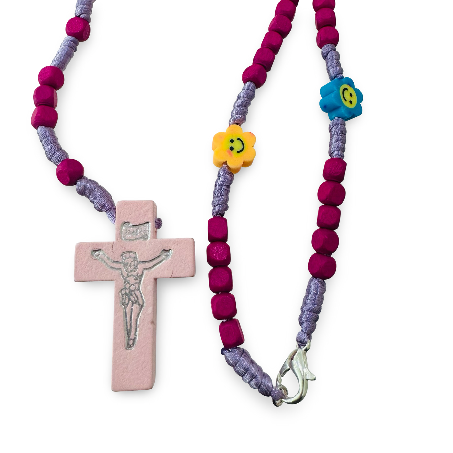 Magenta Children’s Fatima Rosary with Flower Beads
