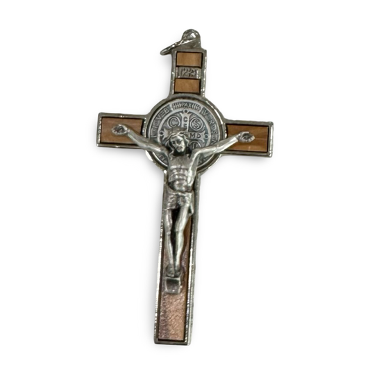 Olive Wood Inlay Small St. Benedict Crucifix