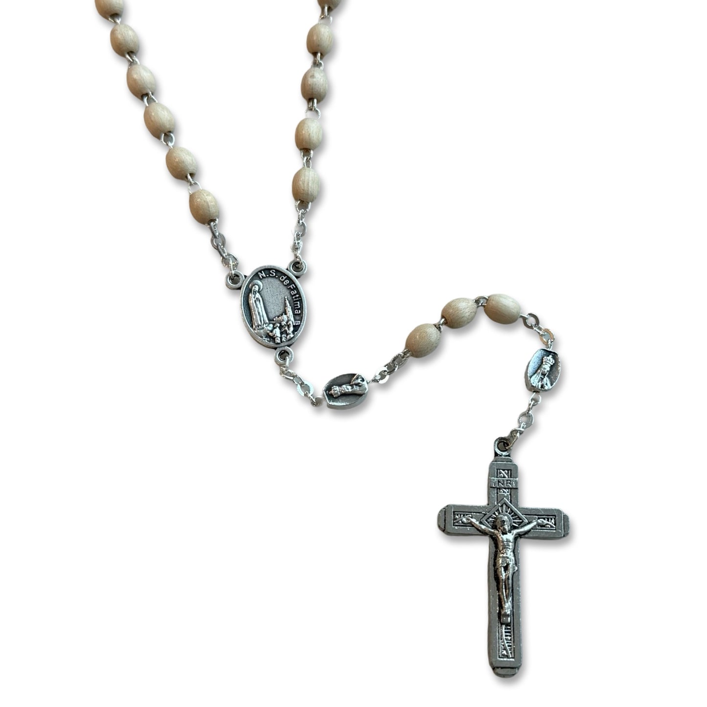 Tan Wood Rosary with Soil from Fatima