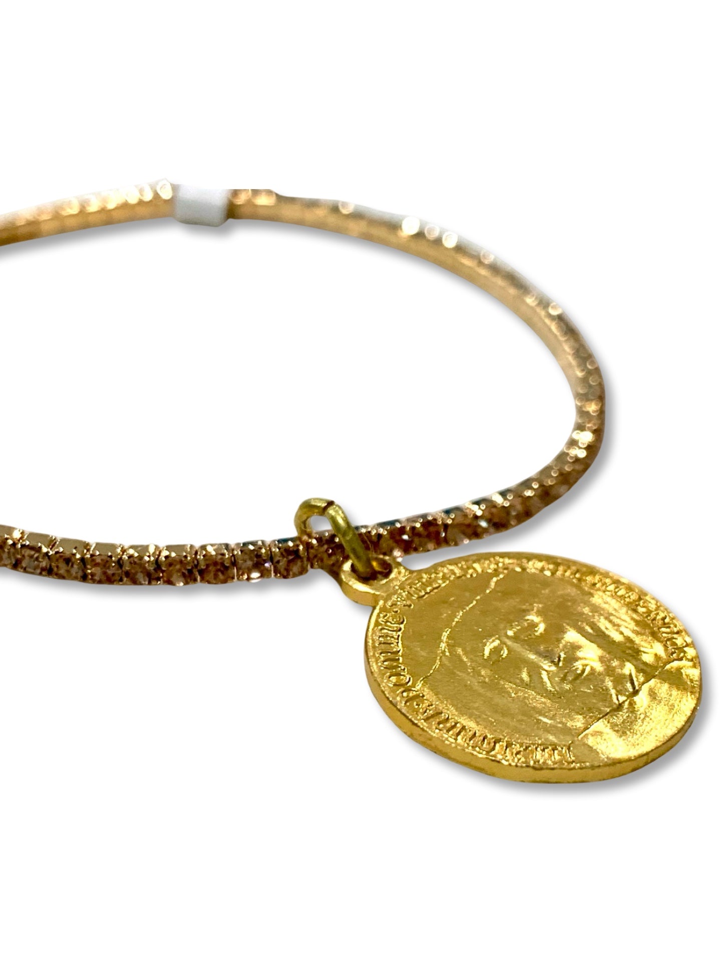 Gold Face of Jesus Rhinestone Bracelet
