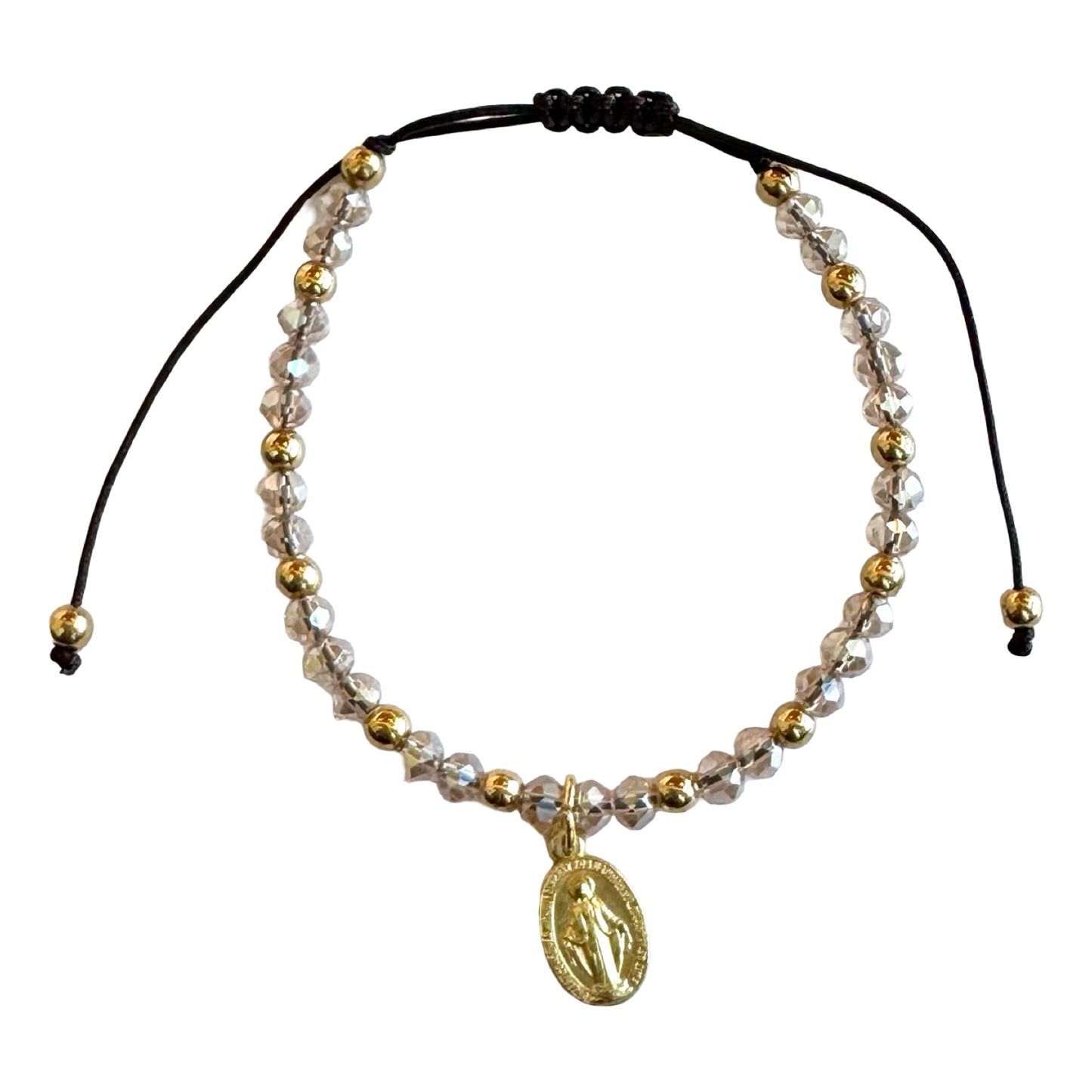 Adjustable String and Bead Bracelets with Miraculous Medal