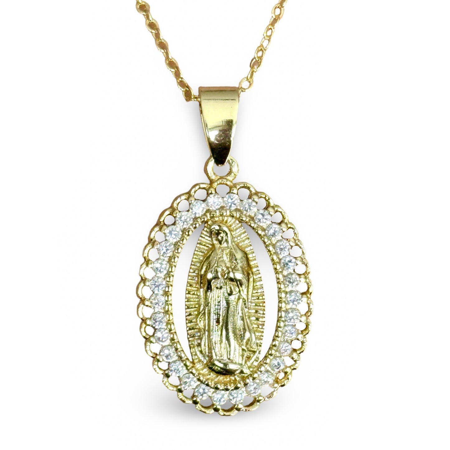 Large Our Lady Guadalupe Necklace with Ornate Border