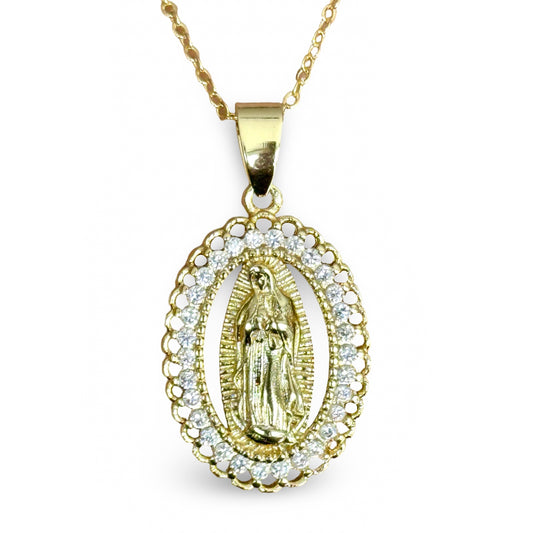 Large Our Lady Guadalupe Necklace with Ornate Border