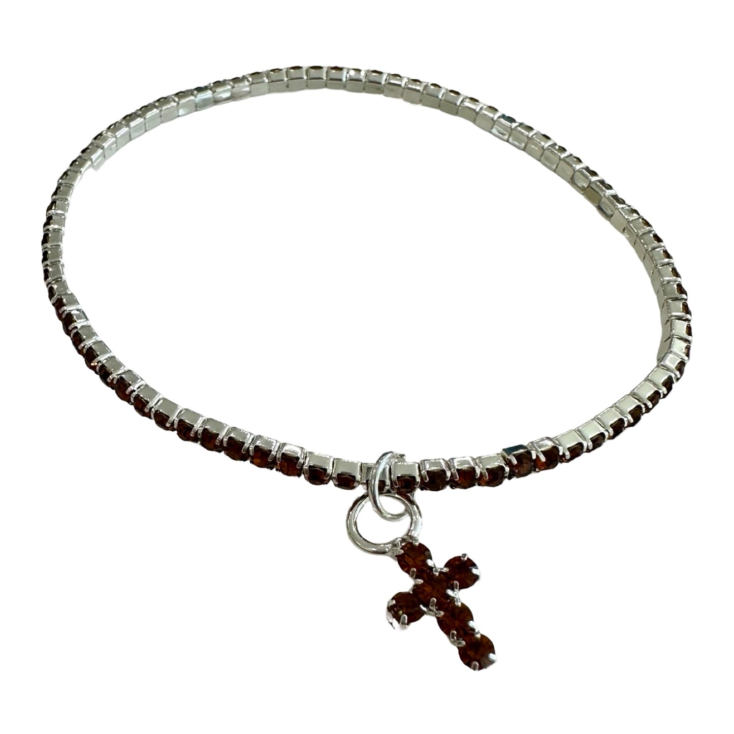 Rhinestone Tennis Bracelet with Cross