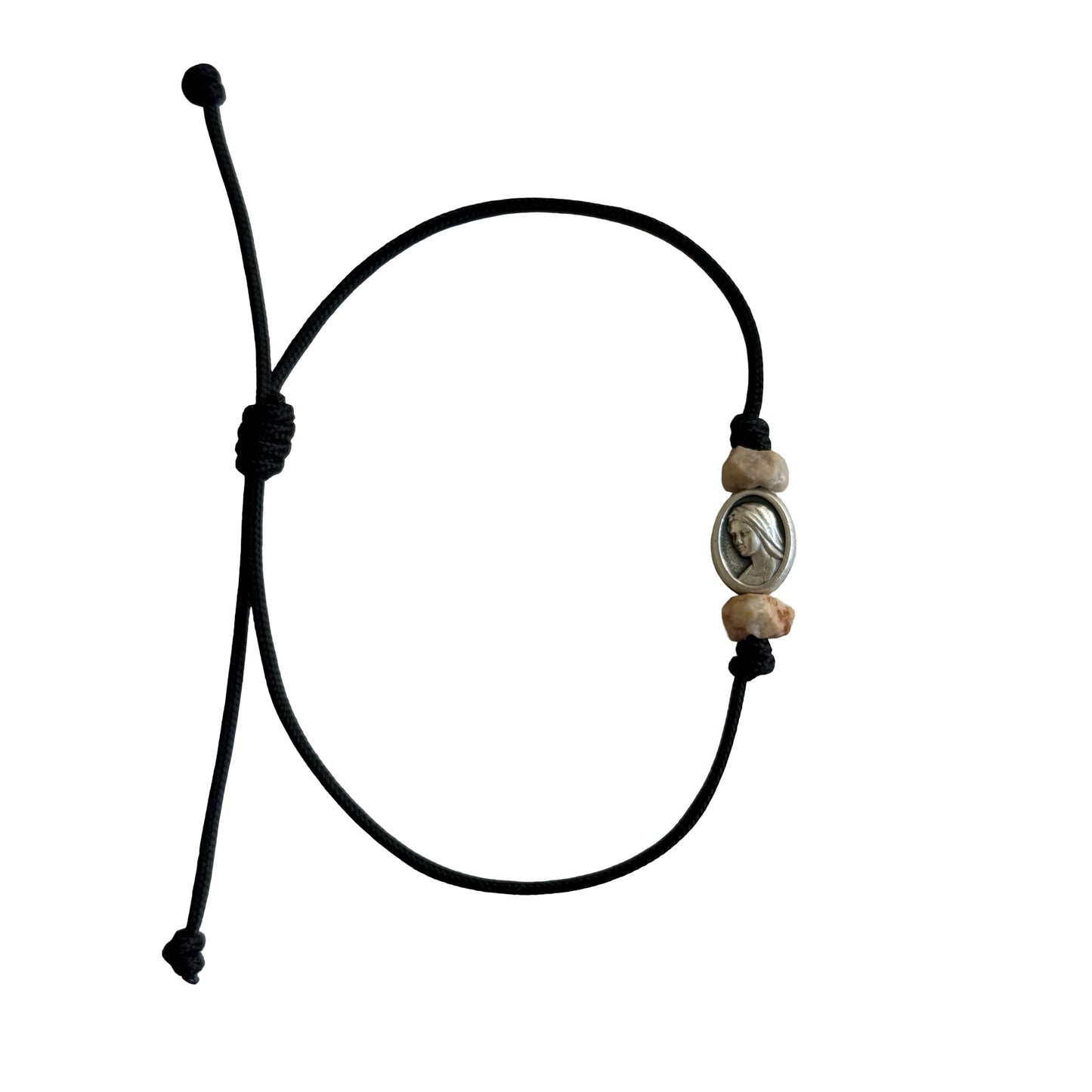 Our Lady Queen of Peace and Divine Mercy Medal and Stone Cord Bracelet