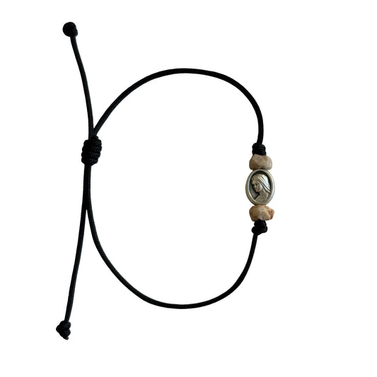 Our Lady Queen of Peace and Divine Mercy Medal and Stone Cord Bracelet