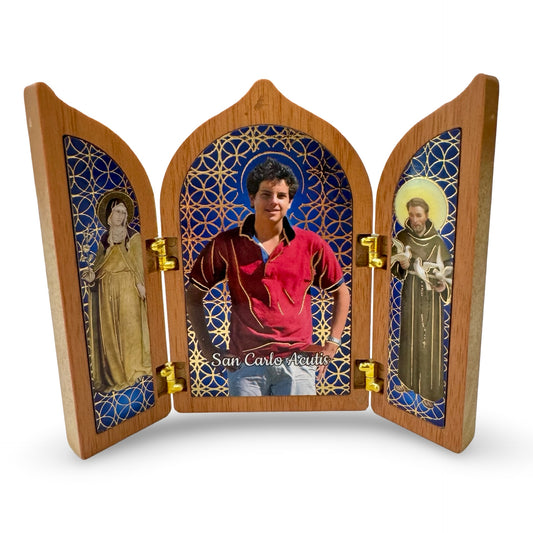 St. Carlo Acutis Folding Image with St. Francis and St. Clare