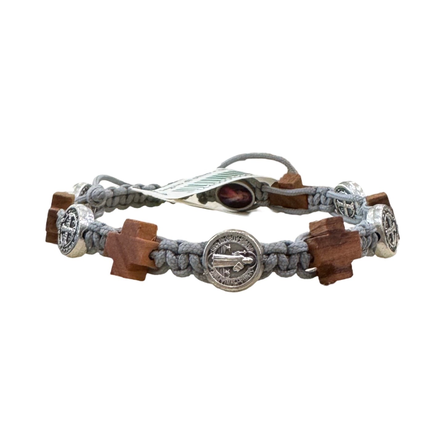 Wood Cross and St. Benedict Medal Decade Rosary Bracelet of Assorted Colors