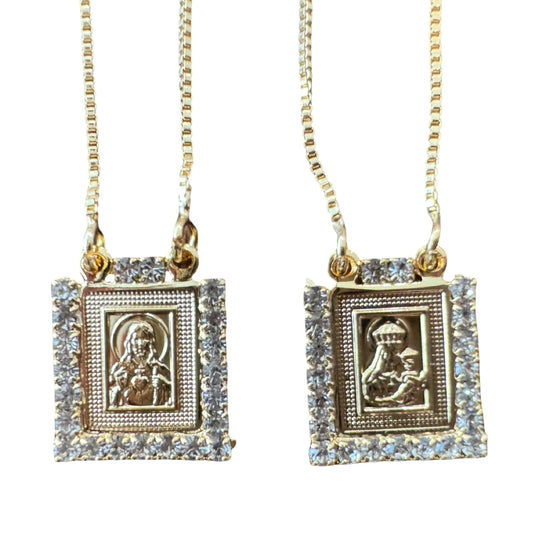 Gold Square Scapular with Rhinestone Border