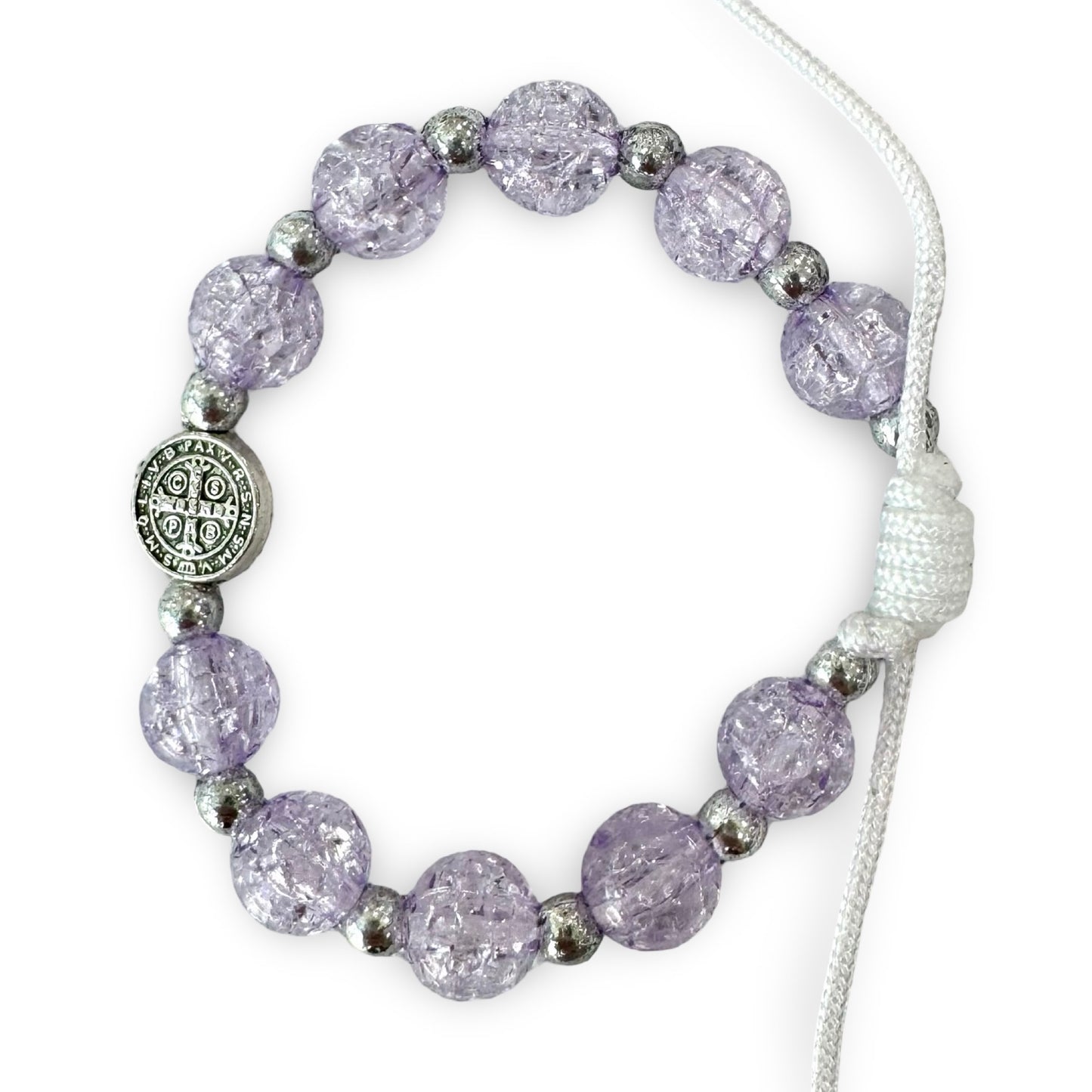 Sparkly Purple Crystal Decade Bracelet of Assorted Medals