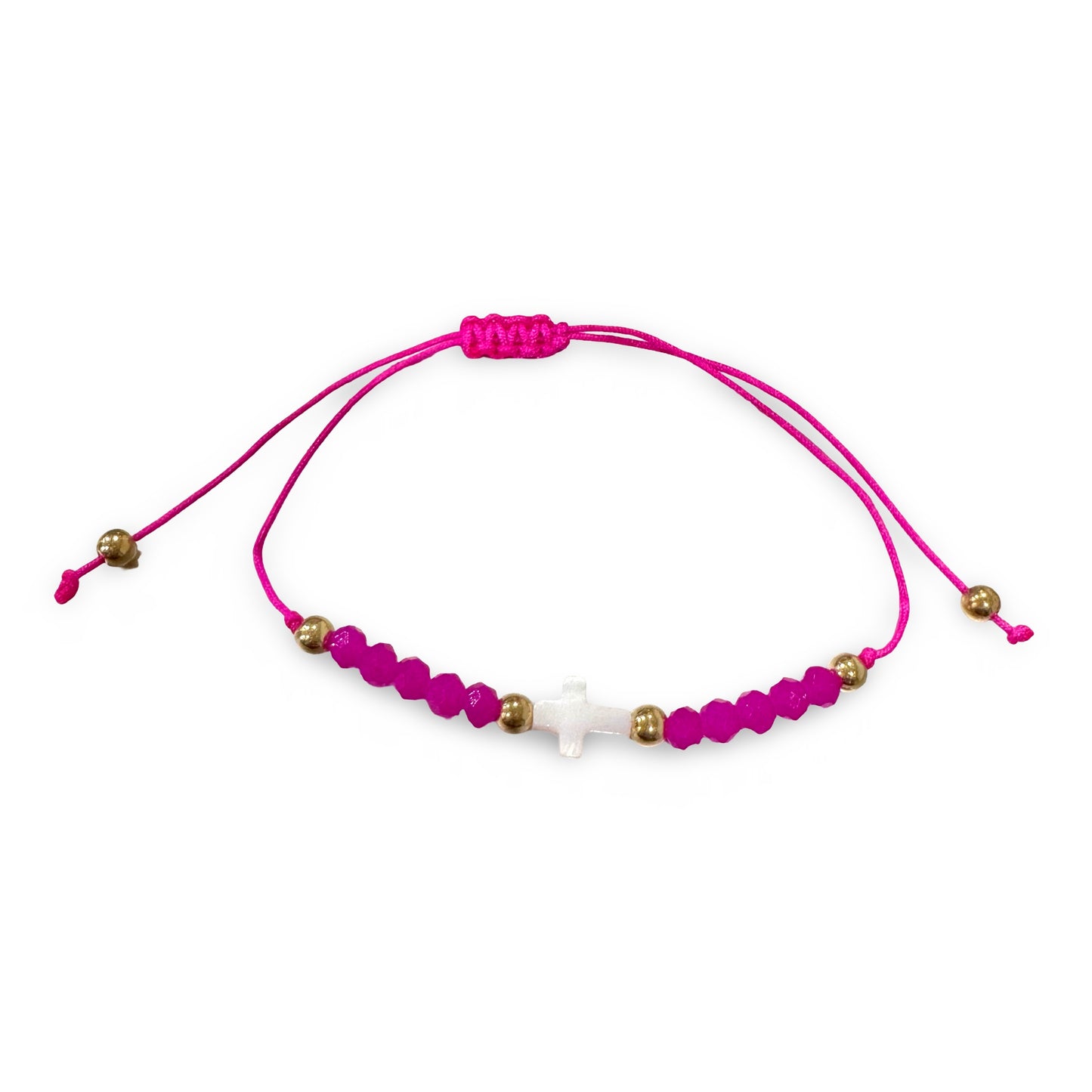 Adjustable String Bracelet with Pearl Cross and Copper Beads of Assorted Colors