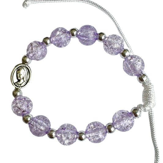 Sparkly Purple Crystal Decade Bracelet of Assorted Medals