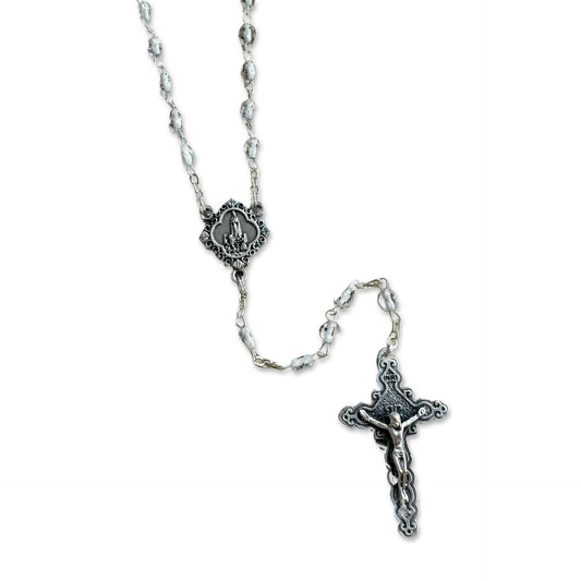 Crystal Fatima Rosary with Embellished Crucifix and Medal in Case