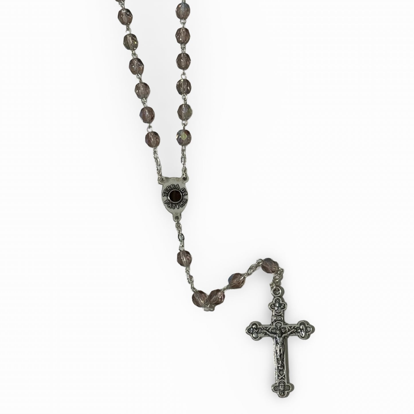 Crystal Fatima Rosary with Soil