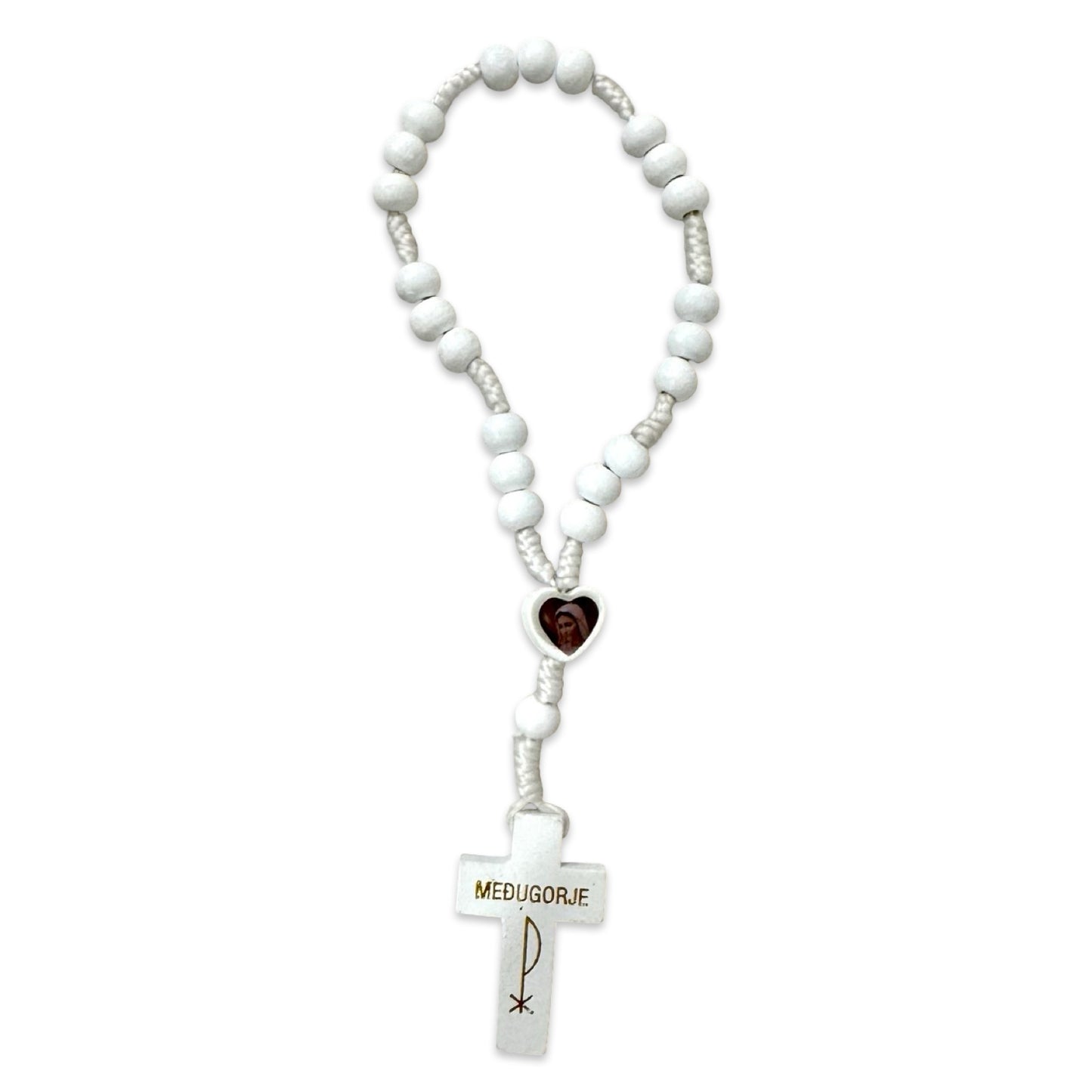 Wooden Queen of Peace Chaplet with Heart-Shaped Centerpiece