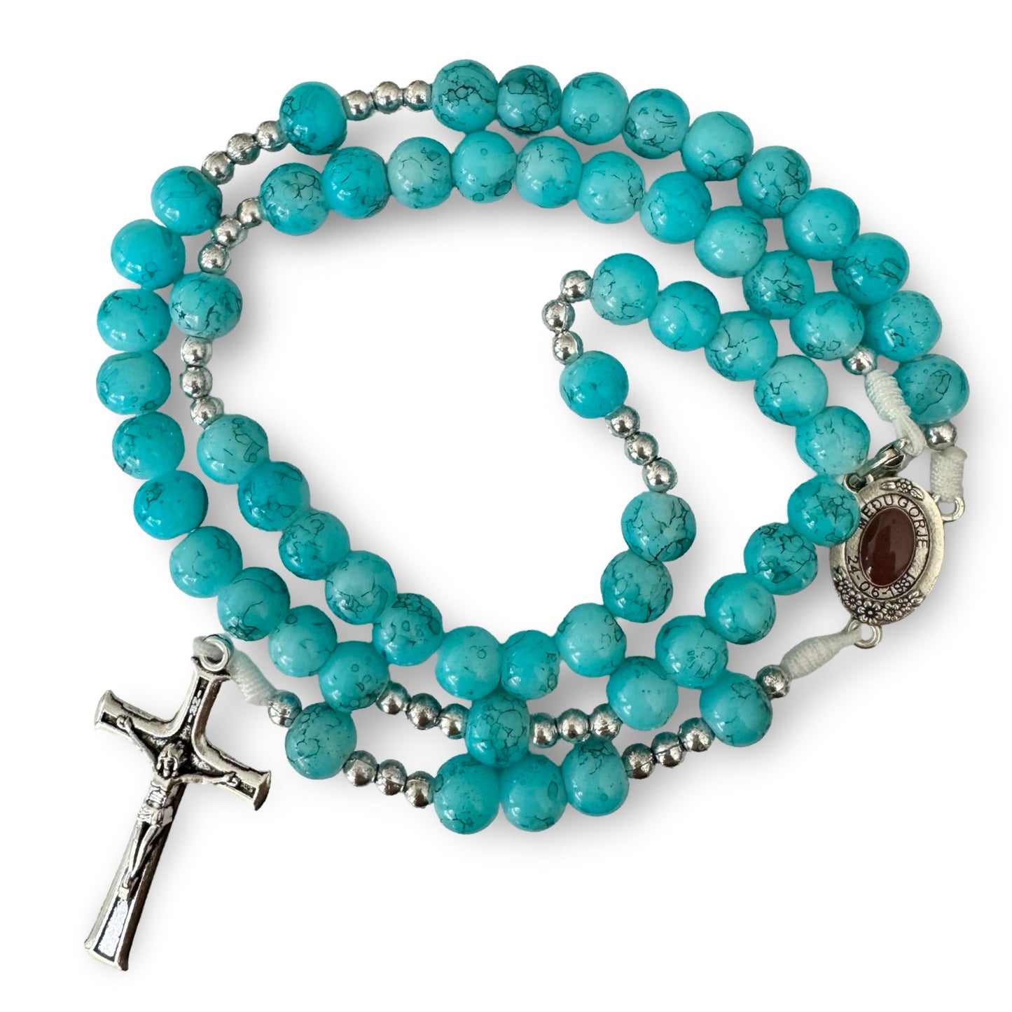 Large Queen of Peace Marble Rosary of Assorted Colors with Soil