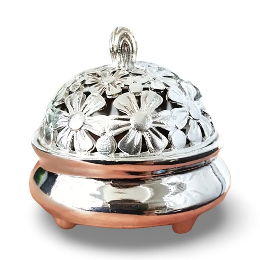 Silver Incense Burner with Floral Design