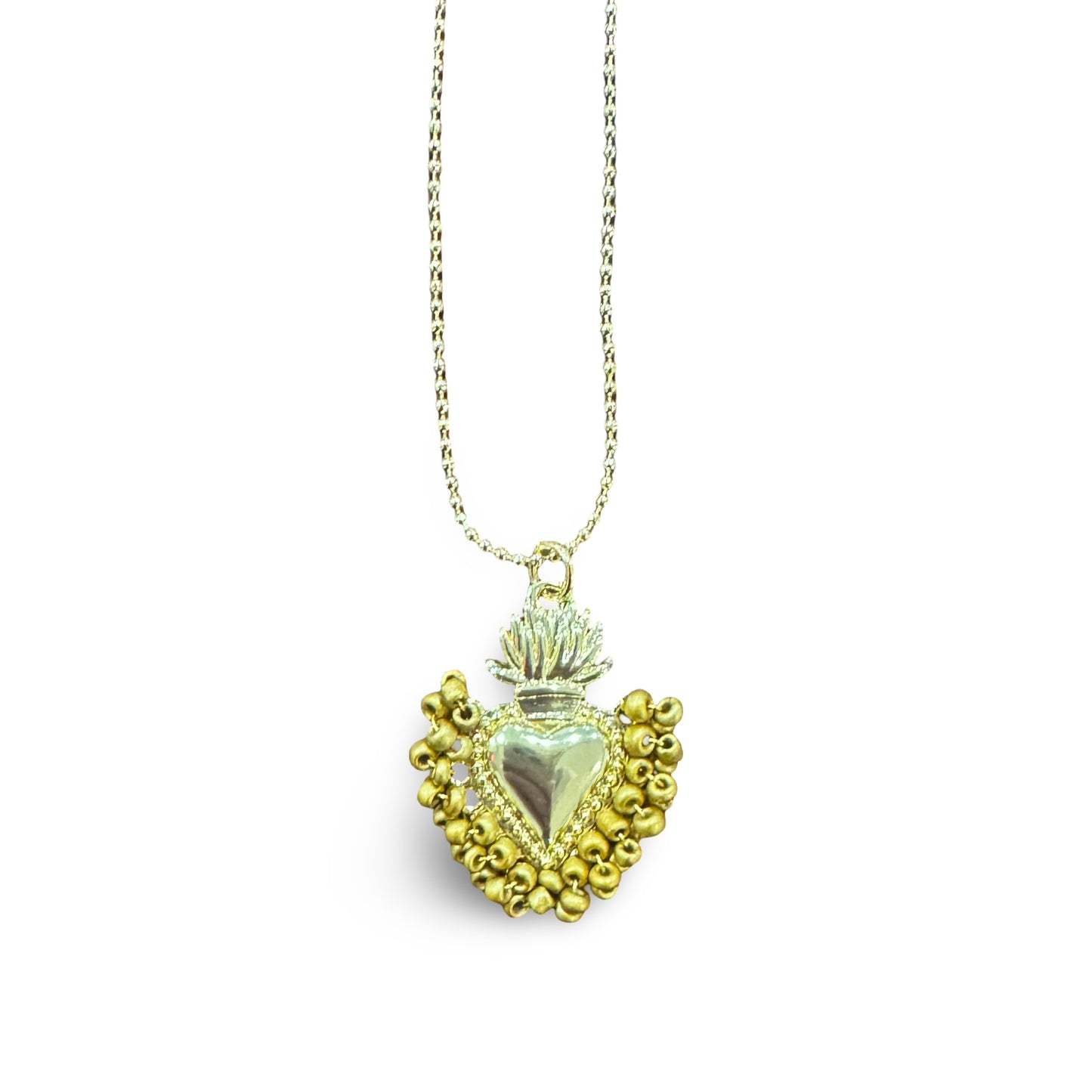 Gold Heart Necklace with Beaded Accents