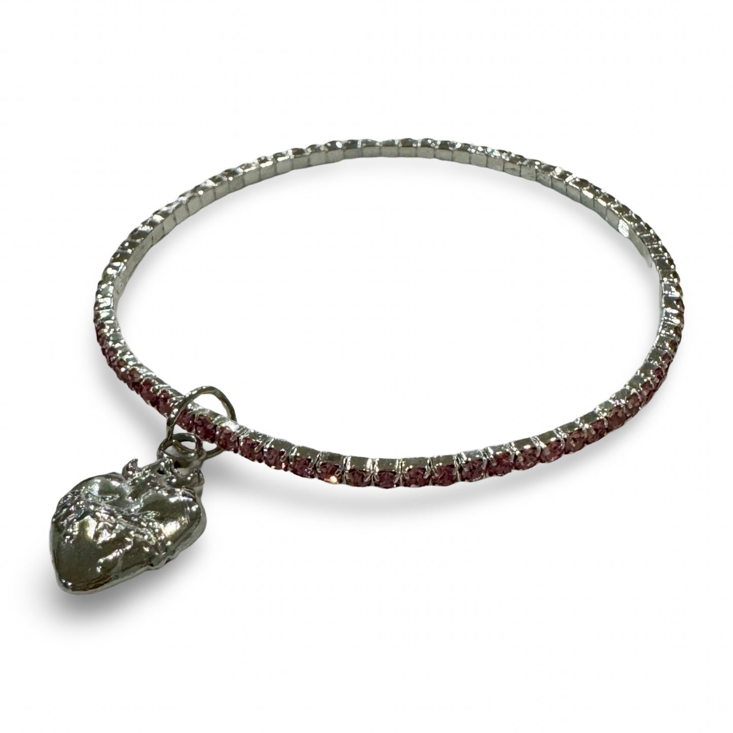 Rhinestone Bracelet of Assorted Colors with Silver Sacred Heart Pendant
