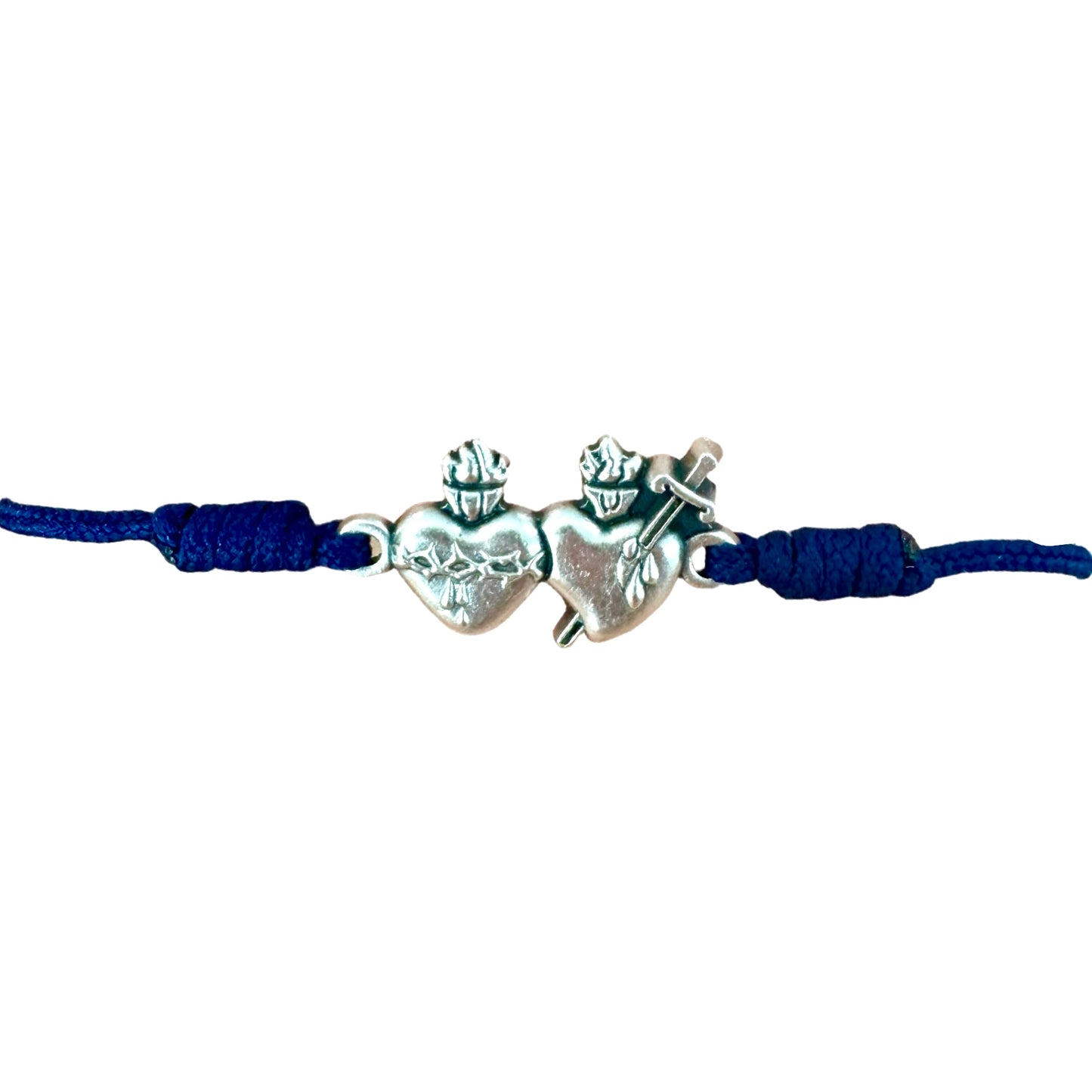 Two Hearts Medal Cord bracelet with Medal of Our Lady