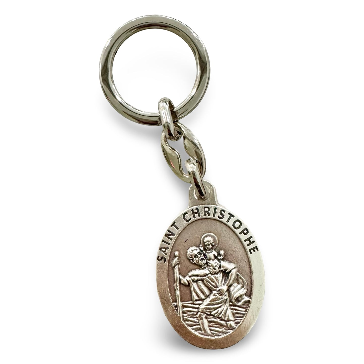 Blue Double-sided Lourdes and St. Christopher Keychain