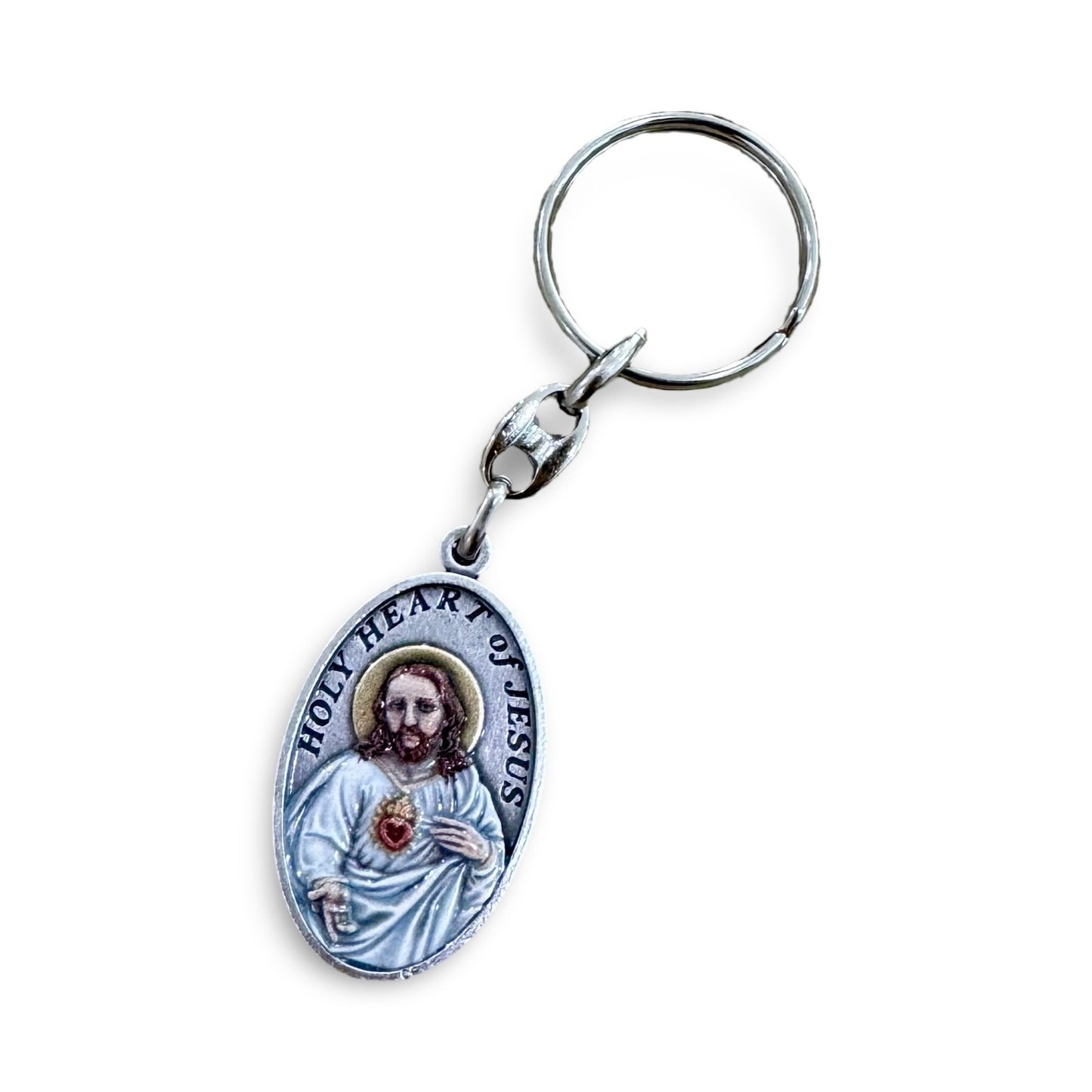 Sacred Heart and Our Lady of Carmel Painted Keychain