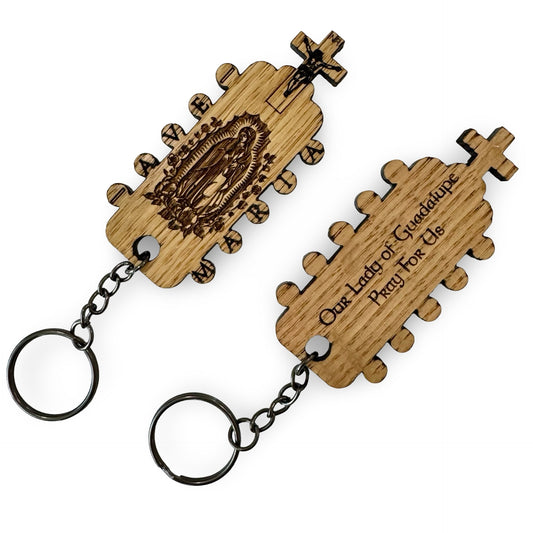 Handmade “Guadalupe” Oak Wood Carved Keychain