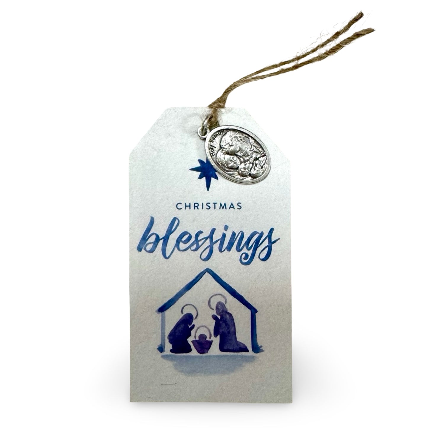 Double-sided Holy Family and St. Joseph Medal with Christmas Tag