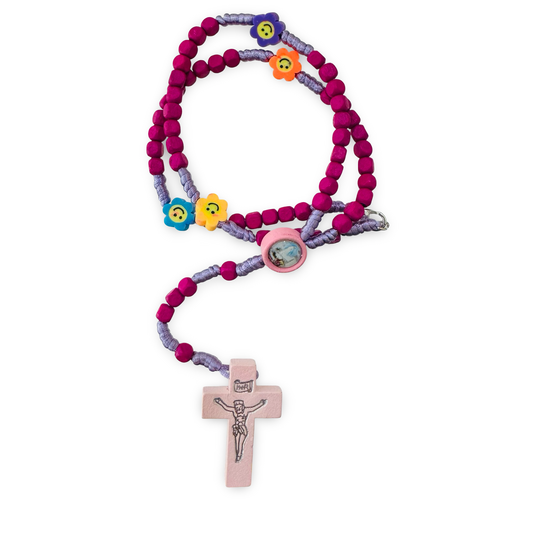 Magenta Children’s Fatima Rosary with Flower Beads