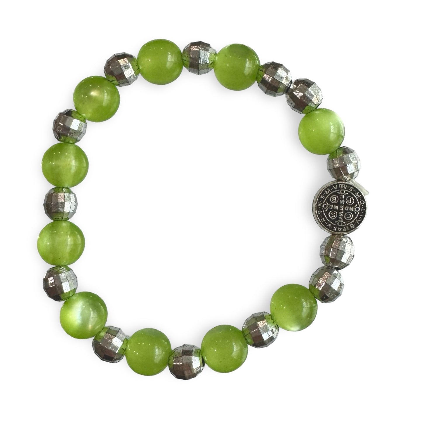 Green Beaded St. Benedict Bracelet