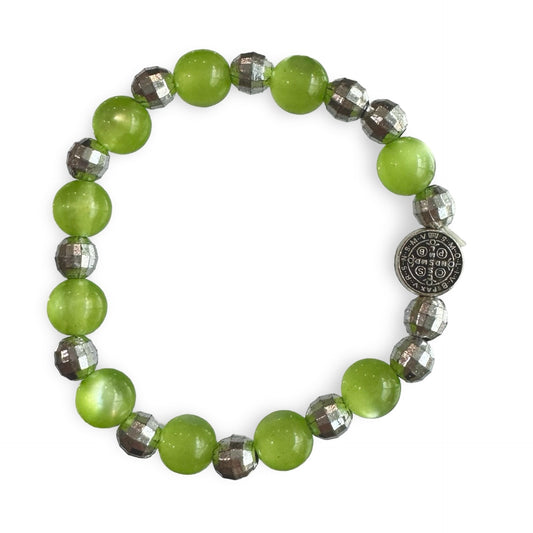 Green Beaded St. Benedict Bracelet