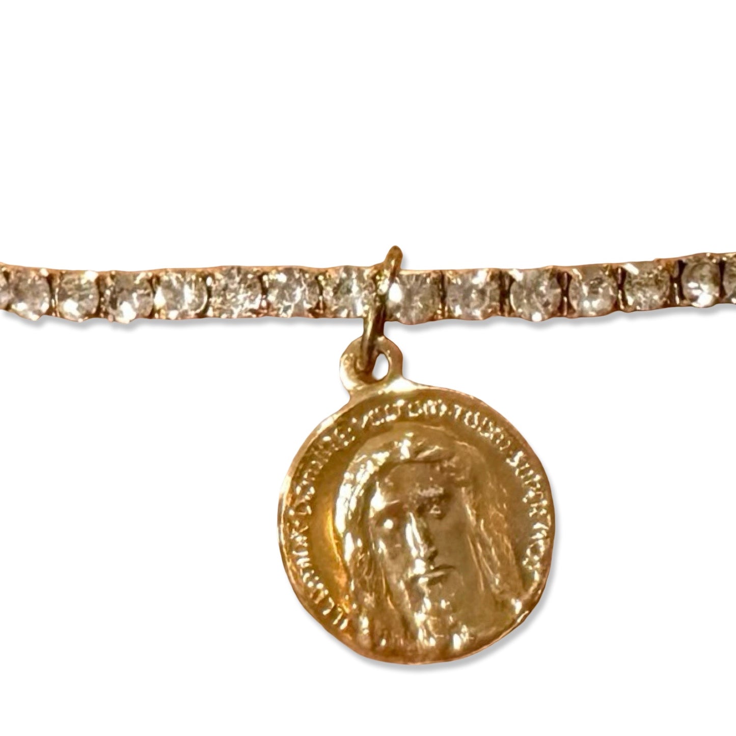Gold Face of Jesus Rhinestone Bracelet