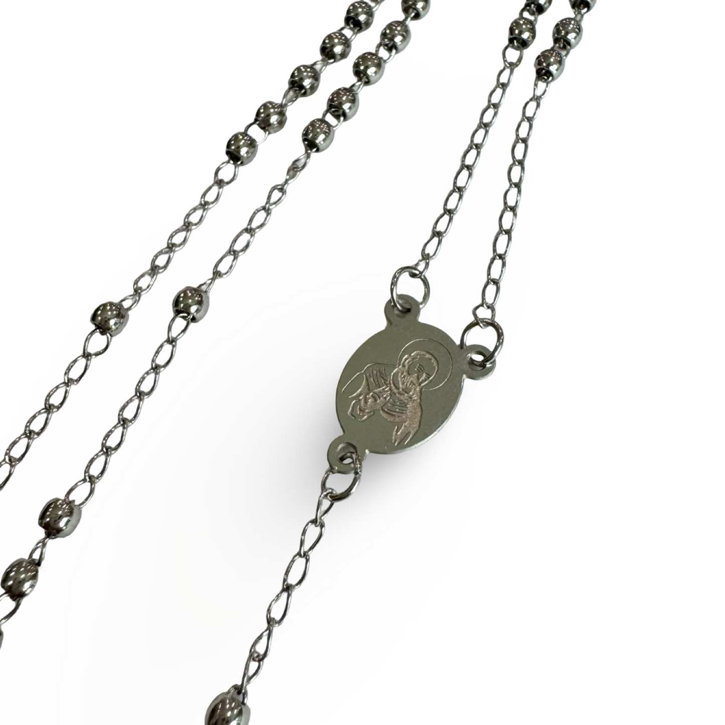 Padre Pio Sterling Silver Rosary Necklace