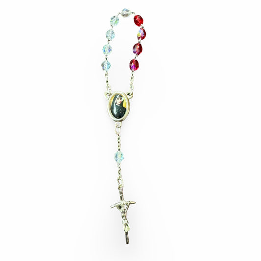 Crystal Blood and Water St. Faustina Decade Rosary with Relic and Crucifix - With Holy Card