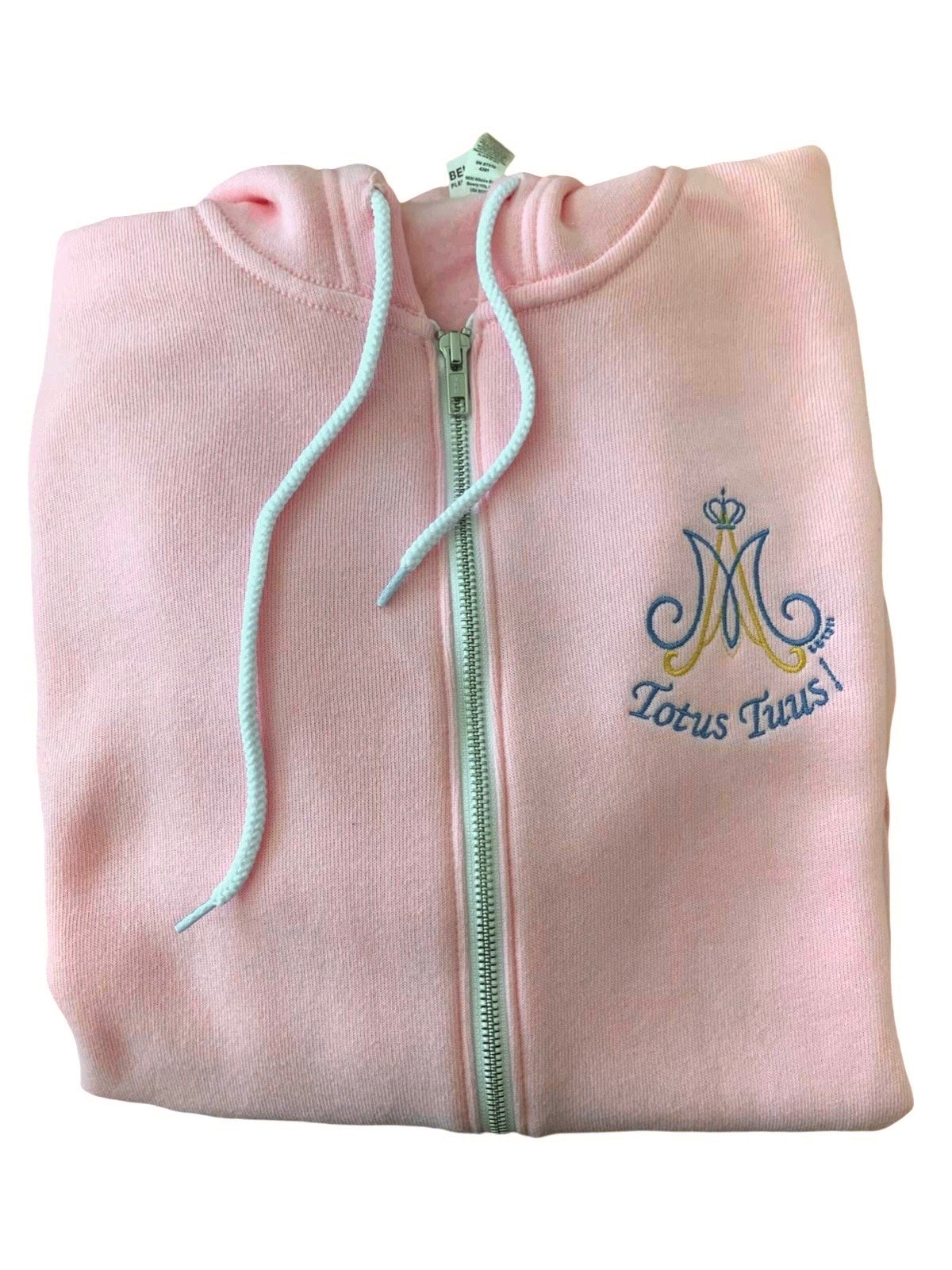 Marian Totus Tuus “M” Embroidered Zip-up Sweater by SCTJM