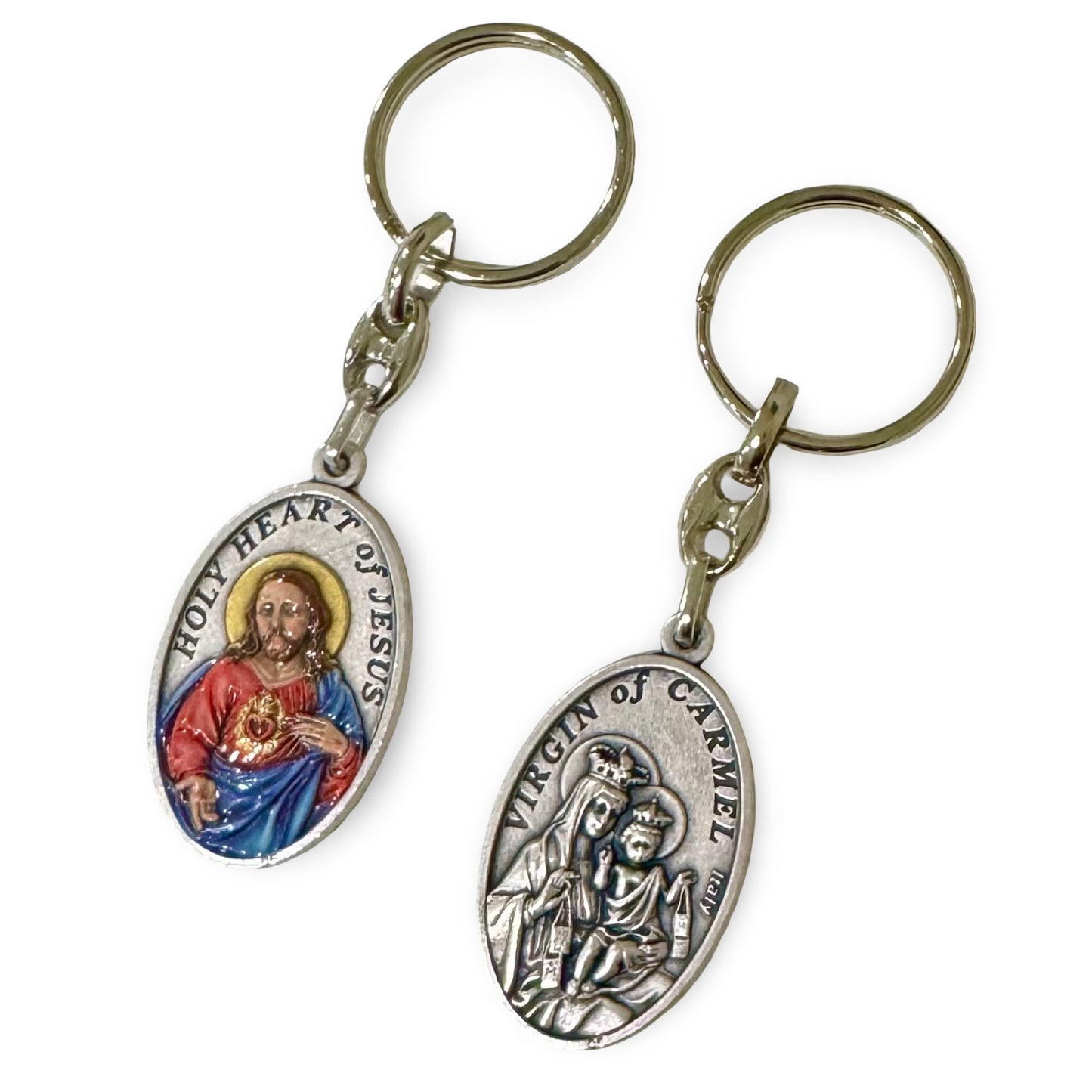 Sacred Heart and Our Lady of Carmel Painted Keychain
