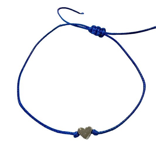Adjustable String and Silver Heart Bracelet of Assorted Colors