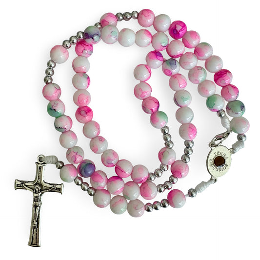 Large Queen of Peace Marble Rosary of Assorted Colors with Soil