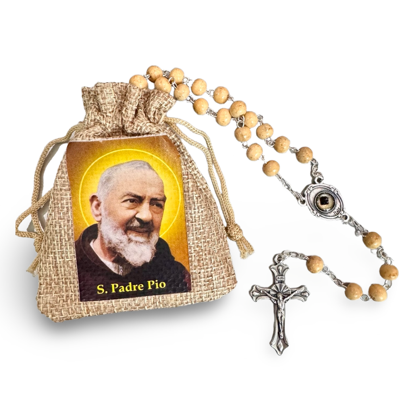 Padre Pio Rosary with Relic Pouch