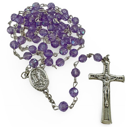 Purple Crystal Rosary with Soil from Fatima