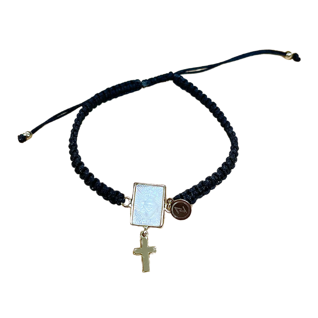 Mother of Pearl Sacred Heart Bracelet with Cross Pendant